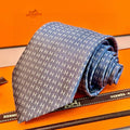 Hermes Style Men's H Pattern Woven Silk Tie