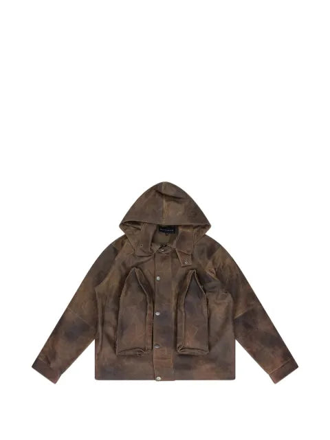 Who Decides War hooded pocket leather jacket