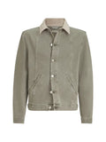 Brunello Cucinelli garment-dyed outerwear jacket in denim with leather collar