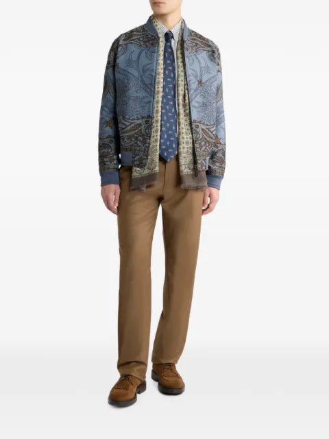 ETRO wool-blend jacquard bomber jacket with placed Pegaso motif