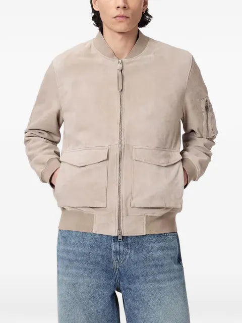 AllSaints suede-finish zip-up bomber jacket