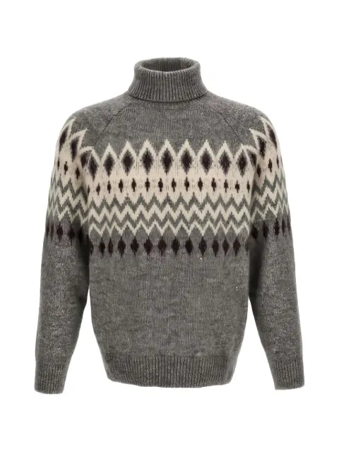 Brunello Cucinelli geometric-pattern raglan-sleeve sweater