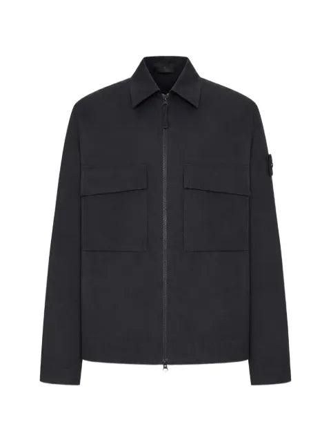 Stone Island zip-up logo-patch shirt