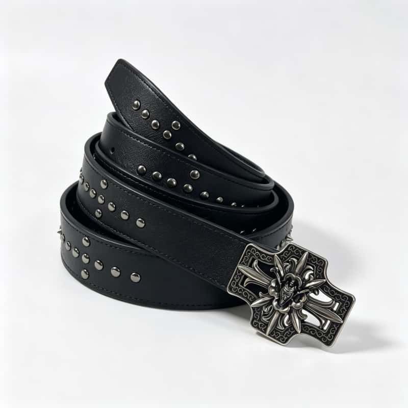 Chrome Hearts Knight Sword Cross Studded Leather Belt Punk Waist Belt