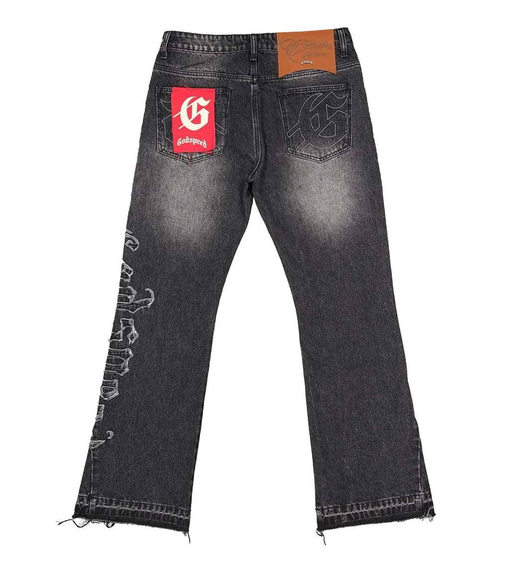 Godspeed OG Logo Flared Denim Stitched Grey Wash
