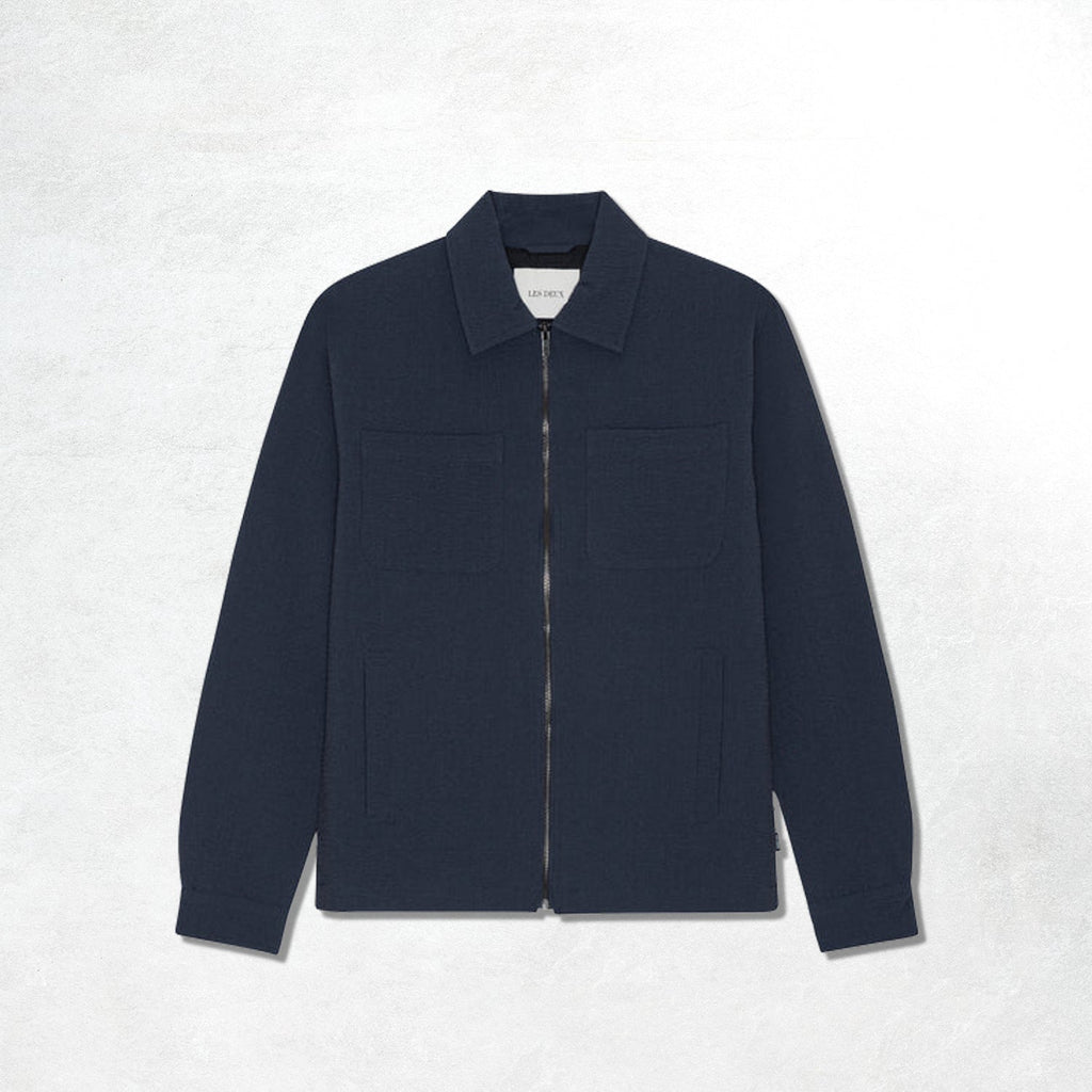 Les Deux Marseille Seersucker Zipper Jacket: Dark Navy