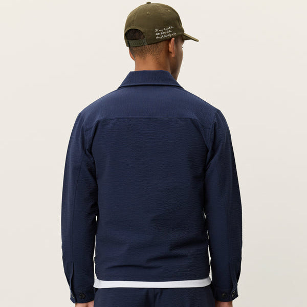 Les Deux Marseille Seersucker Zipper Jacket: Dark Navy
