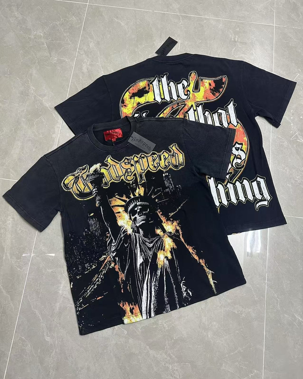 Godspeed Washed Black Statue Graphic T-Shirt