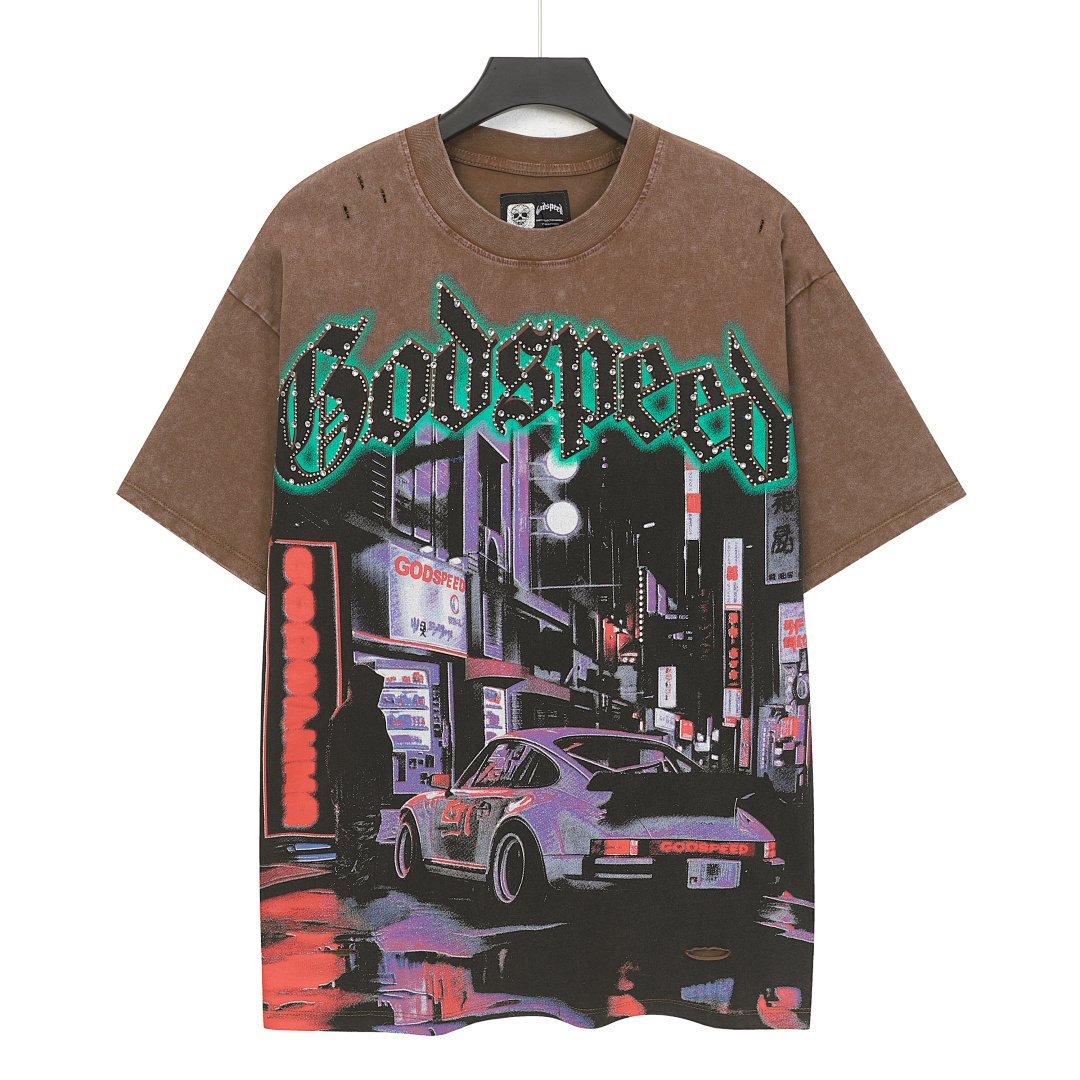 Godspeed City Car Rhinestone Graphic T-Shirt