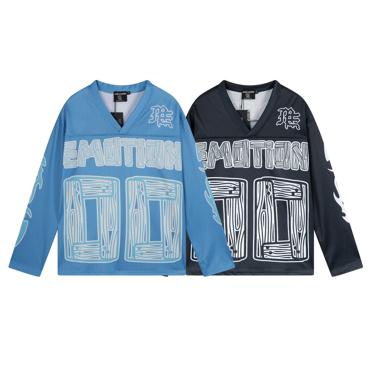 MIXED EMOTION V-Neck Jersey-Style Long-Sleeve T-Shirt