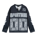 MIXED EMOTION V-Neck Jersey-Style Long-Sleeve T-Shirt