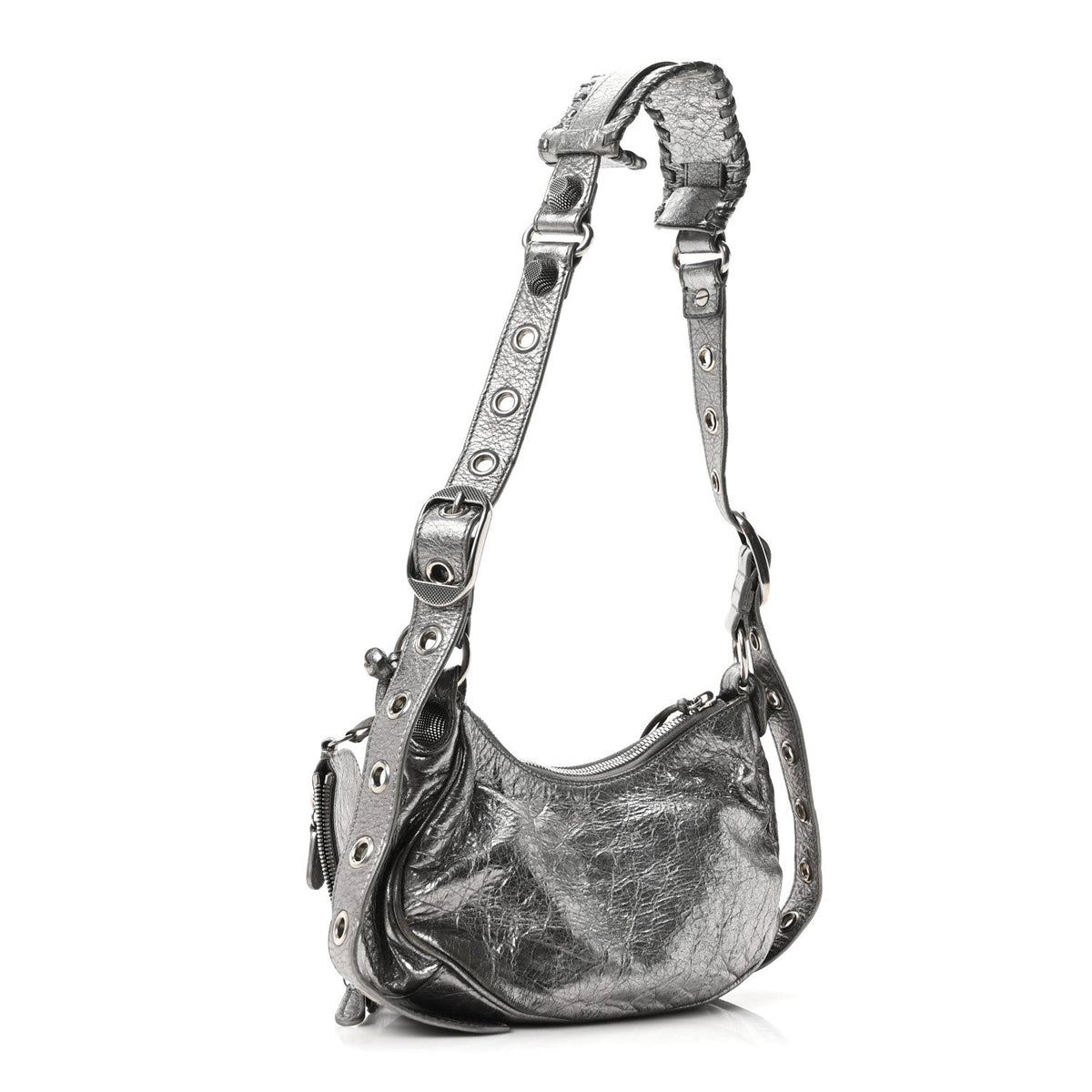 Metallic Agneau Arena Le Cagole Shoulder Bag XS Silver