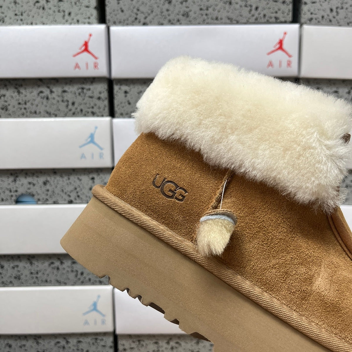 UGG Tazz Platform Women's Slip-On Boot – Suede Moc-Toe Boot with Cream Shearling Cuff, Shearling Lining & Chunky SugrSole Platform in Wheat