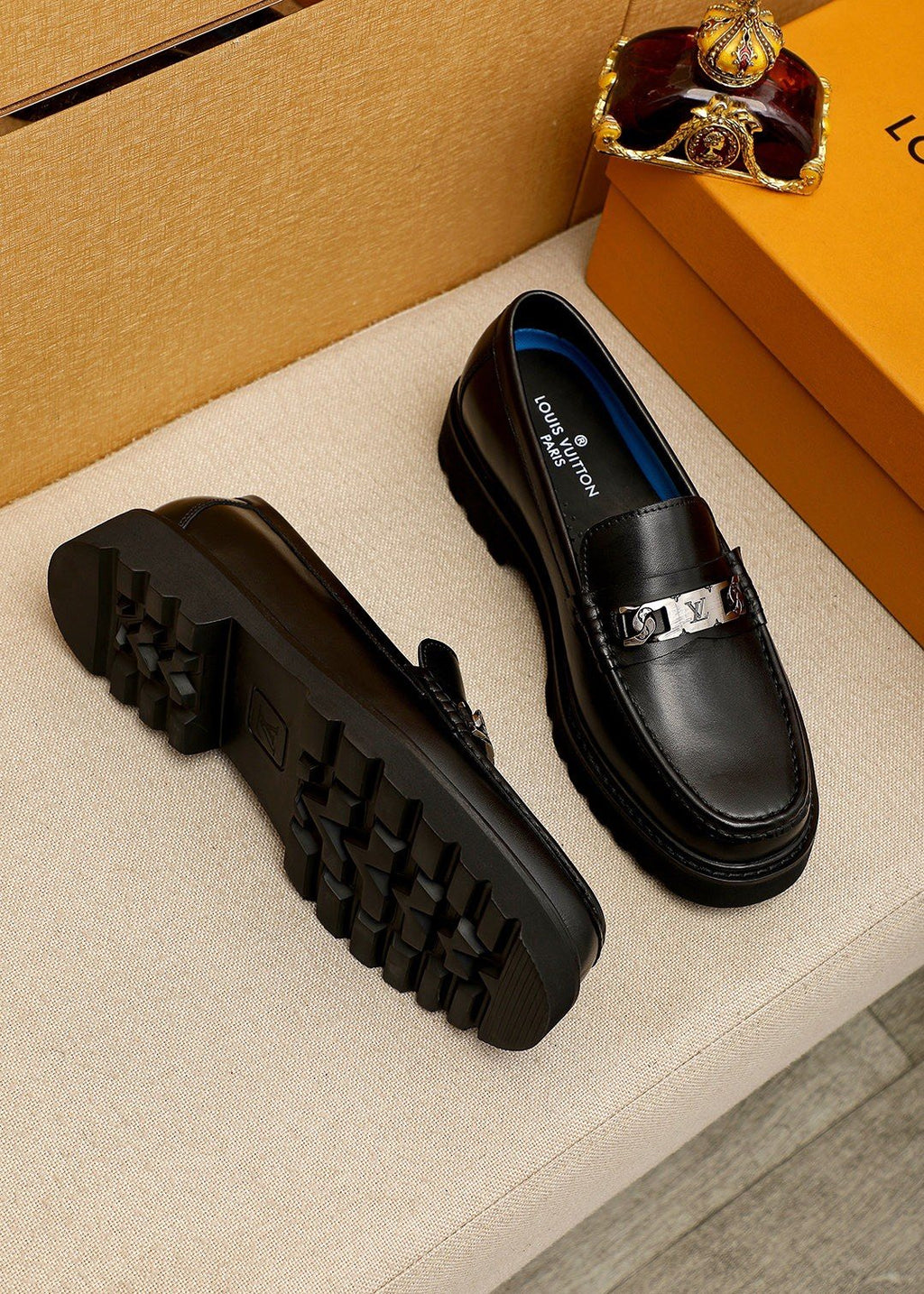 Louis Vuitton Black Metal-Bit Loafers - Rounded Toe