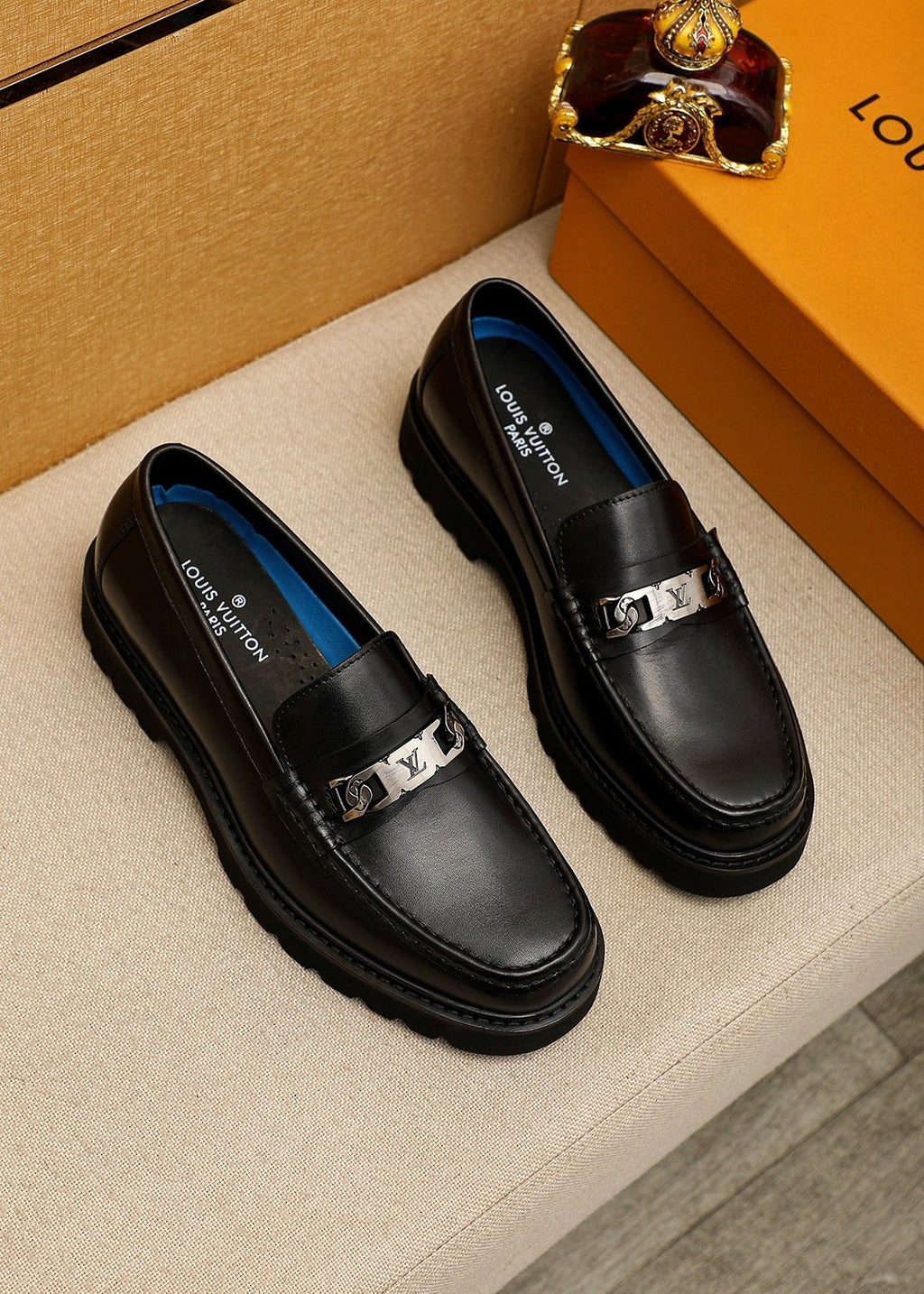 Louis Vuitton Black Metal-Bit Loafers - Rounded Toe