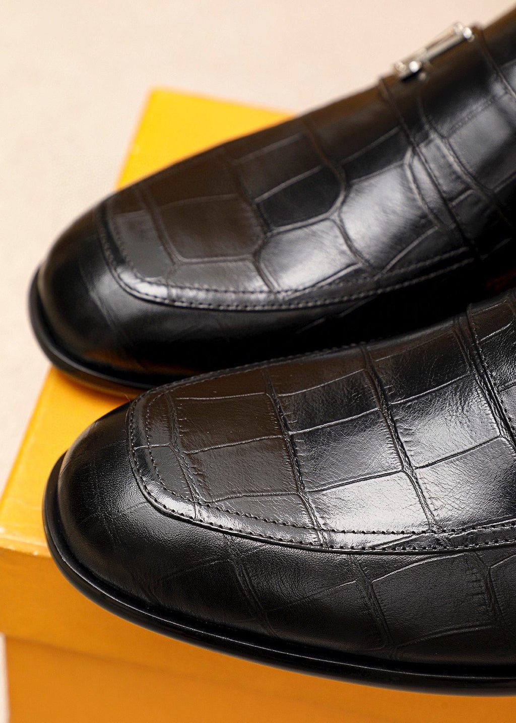 Louis Vuitton Black Embossed Loafers - Metal Vamp Hardware