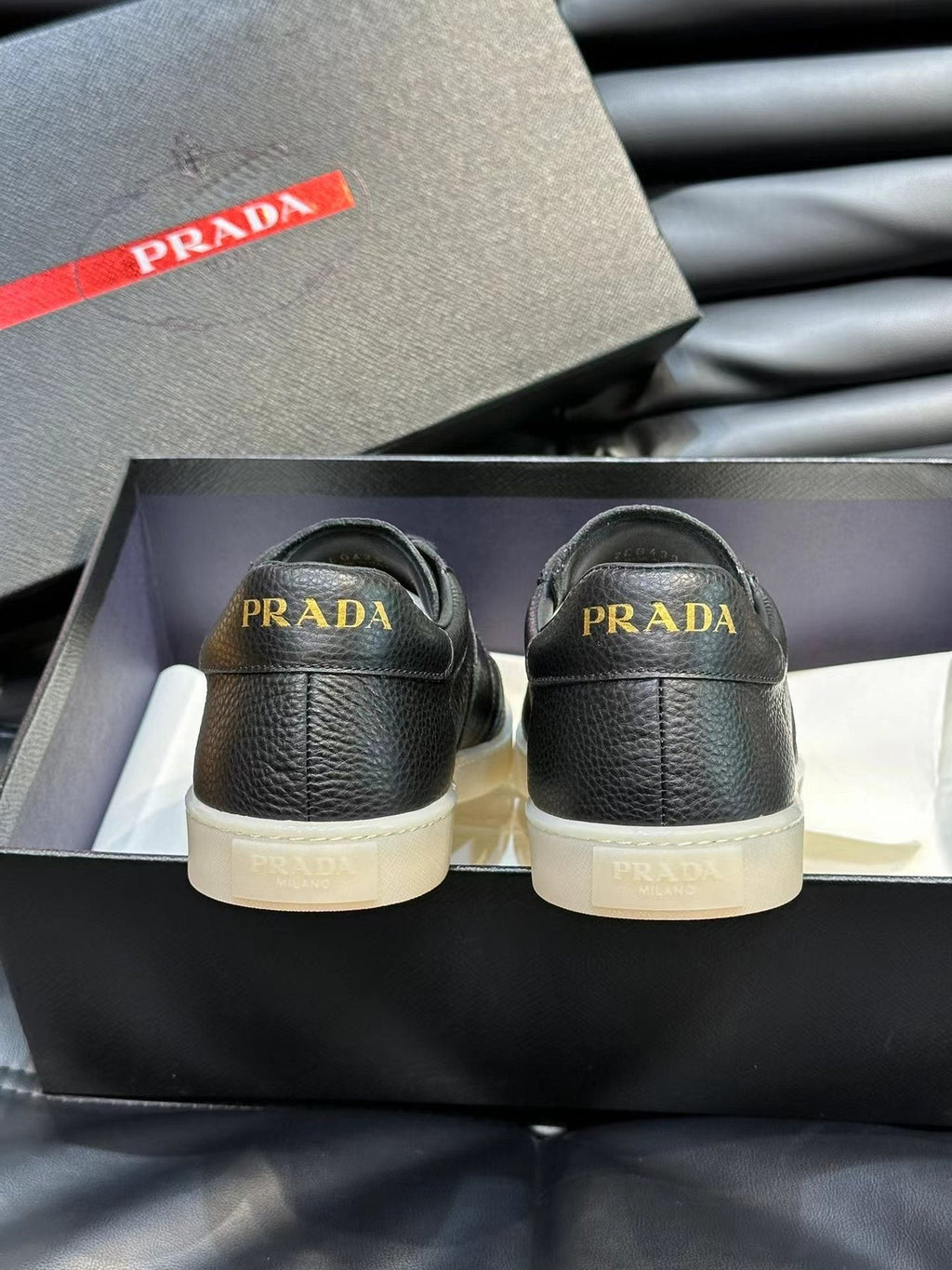 Prada Men's Black Leather-Look Low-Top Sneakers