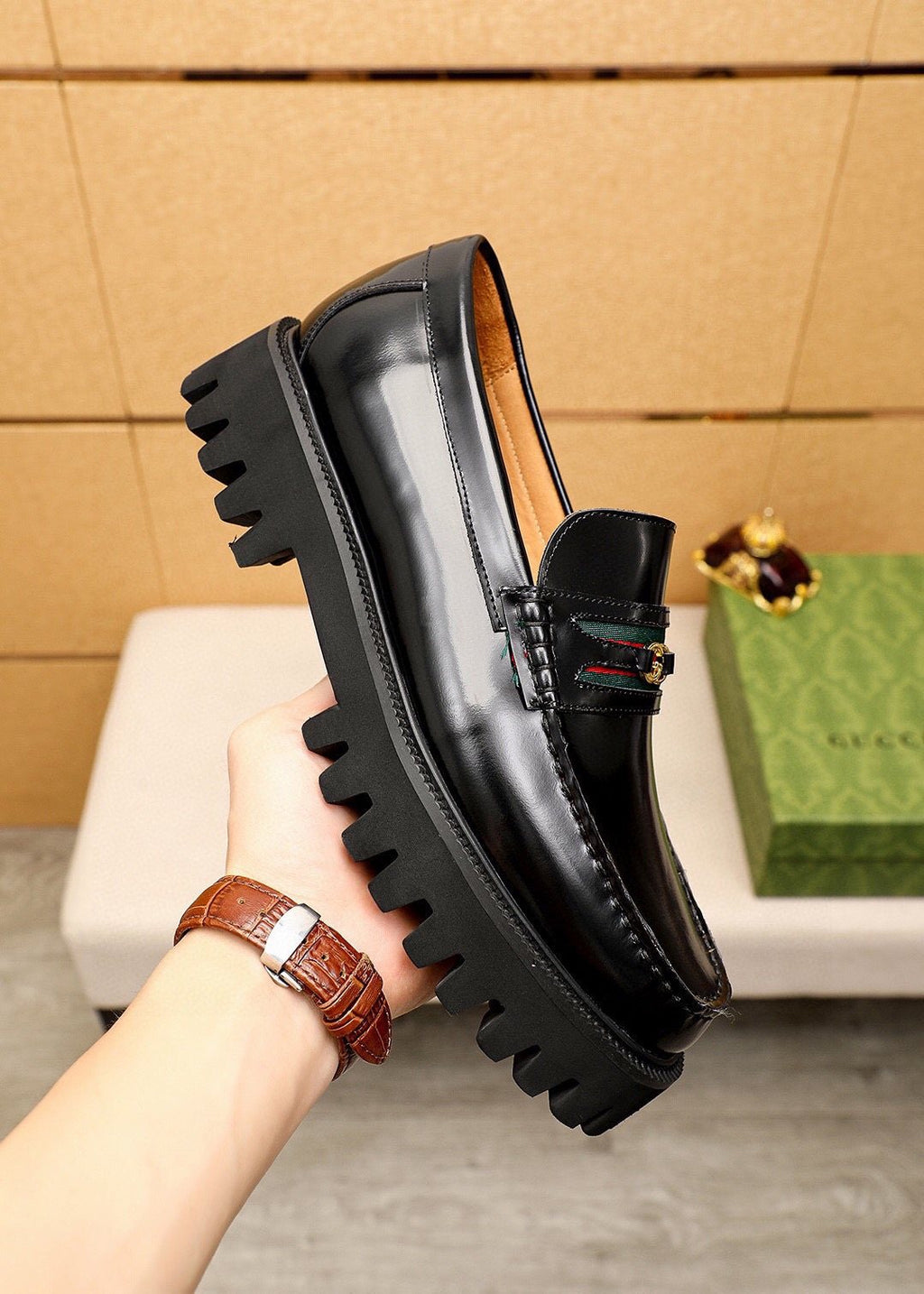 Gucci Leather Lug-Sole Loafers