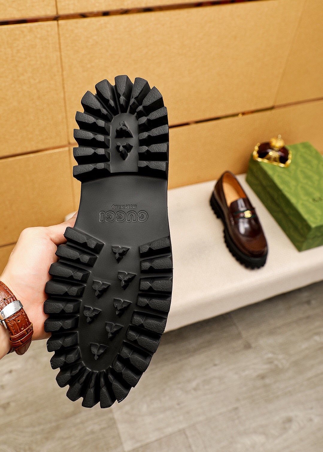 Gucci Leather Lug-Sole Loafers