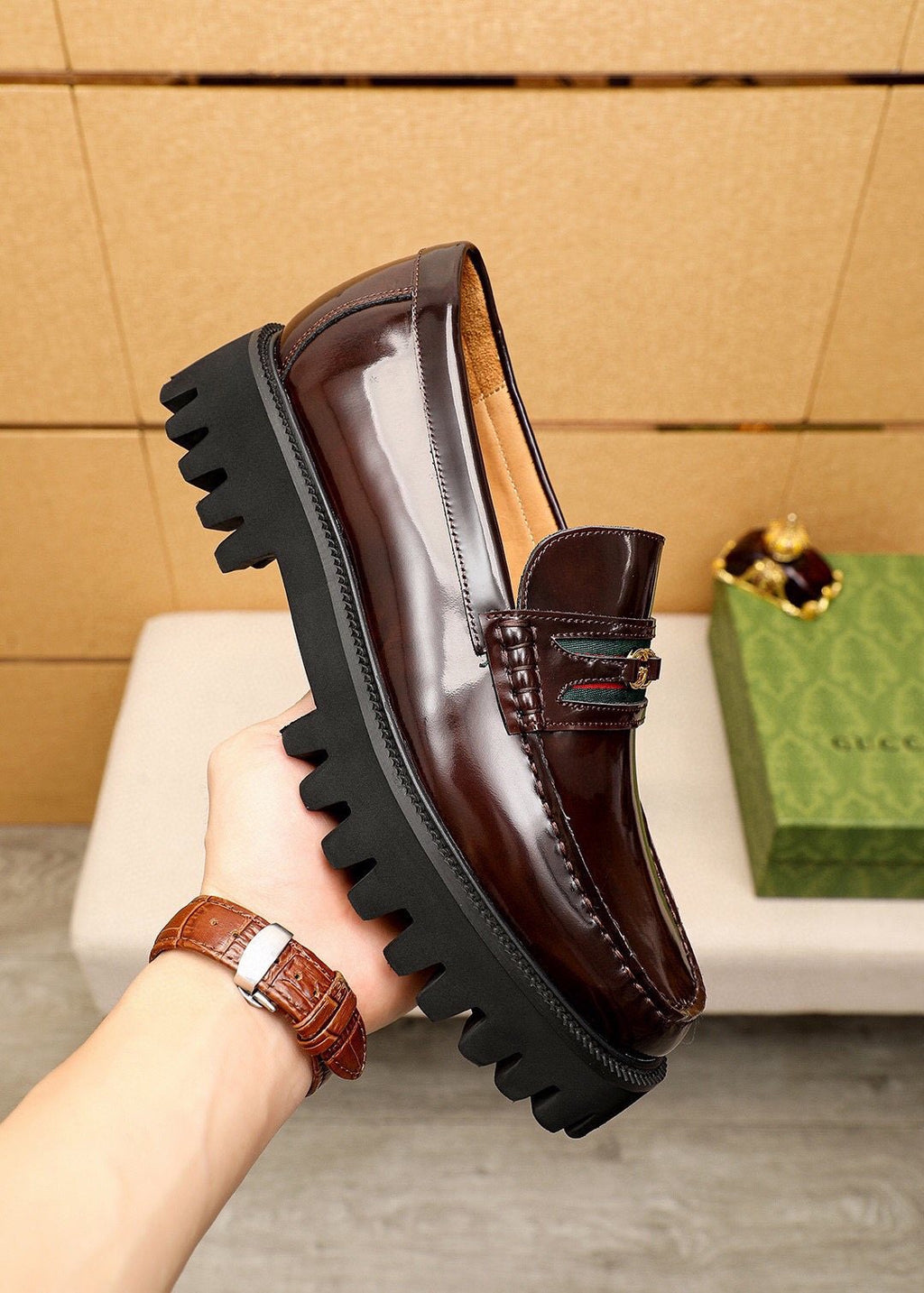 Gucci Leather Lug-Sole Loafers