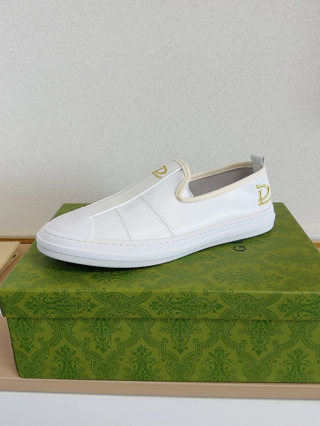 Gucci Brown Slip-On Sneakers with White Toe Caps