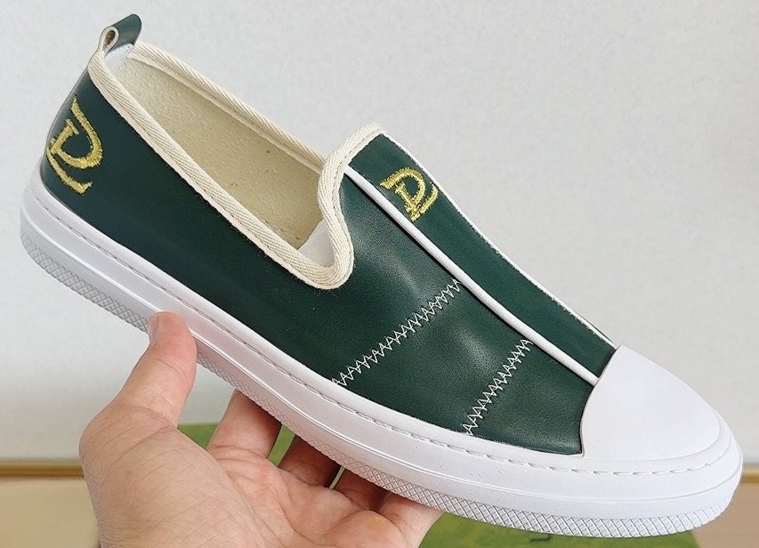 Gucci Brown Slip-On Sneakers with White Toe Caps
