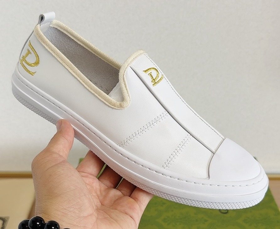 Gucci Brown Slip-On Sneakers with White Toe Caps