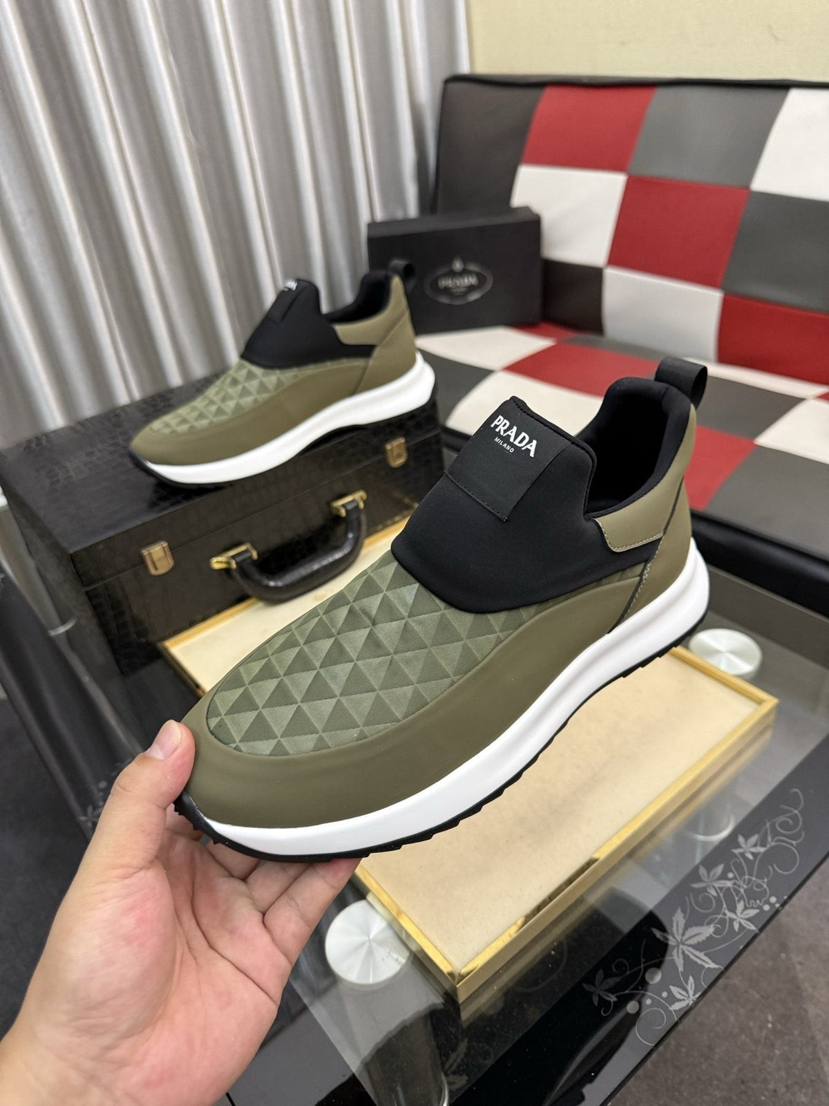 Prada Black Quilted Slip-On Sneakers