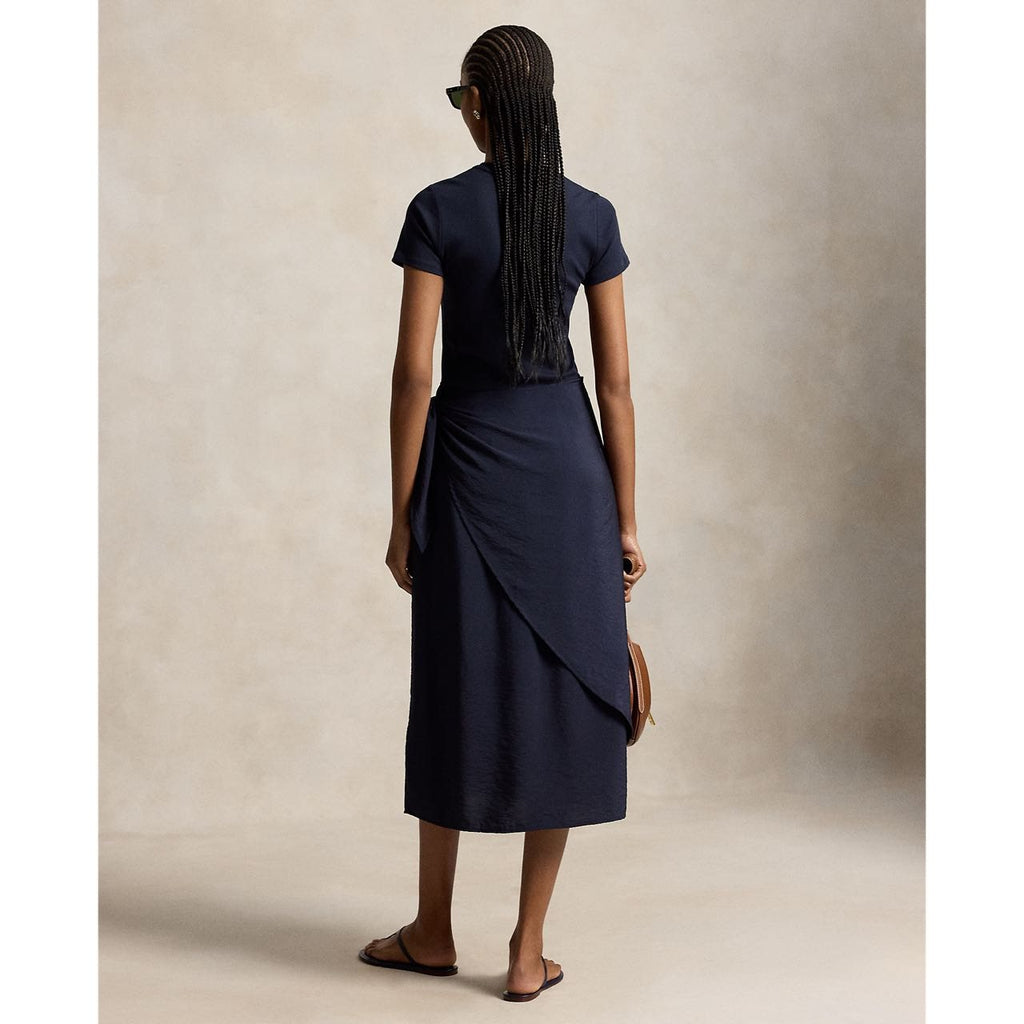 Ralph Lauren Short-Sleeve Faux-Wrap Tie Midi Dress