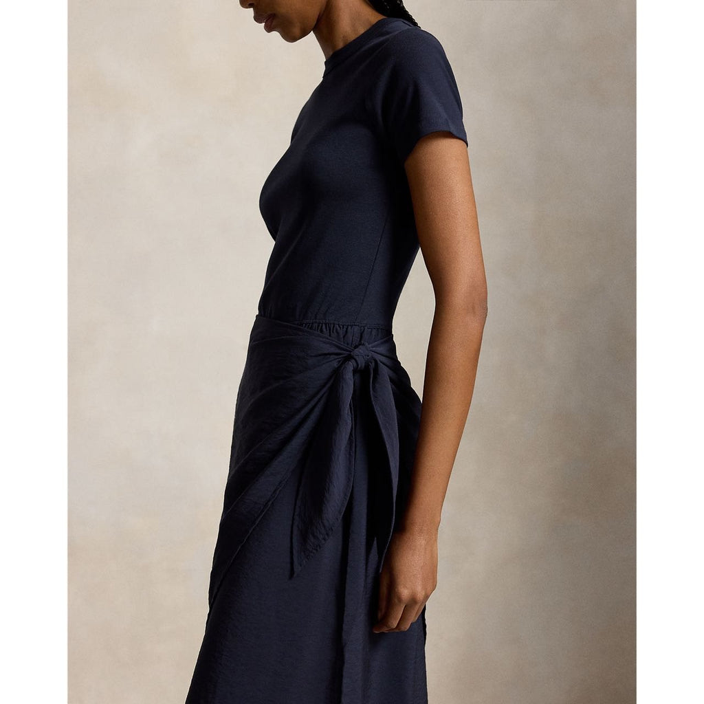 Ralph Lauren Short-Sleeve Faux-Wrap Tie Midi Dress