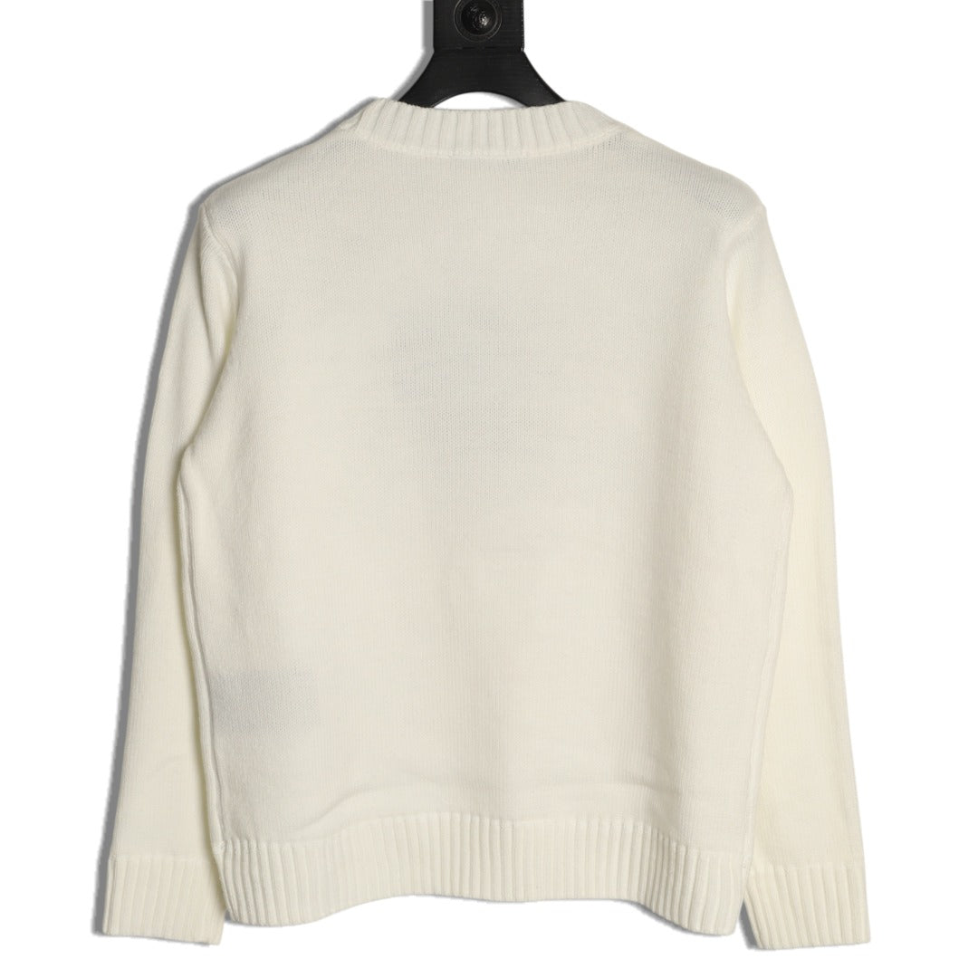Prada Milano Logo Crewneck Knit Sweater - Cream