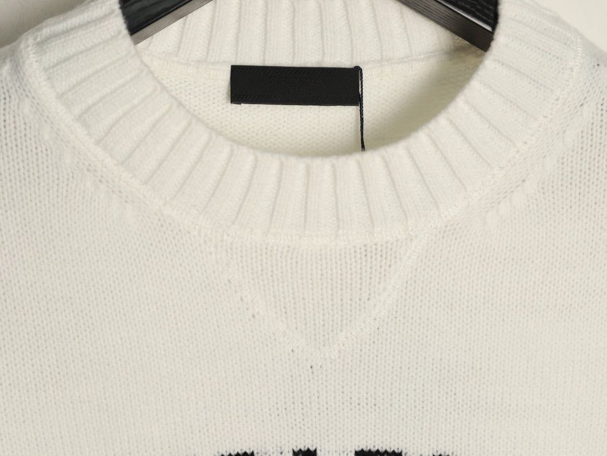Prada Milano Logo Crewneck Knit Sweater - Cream